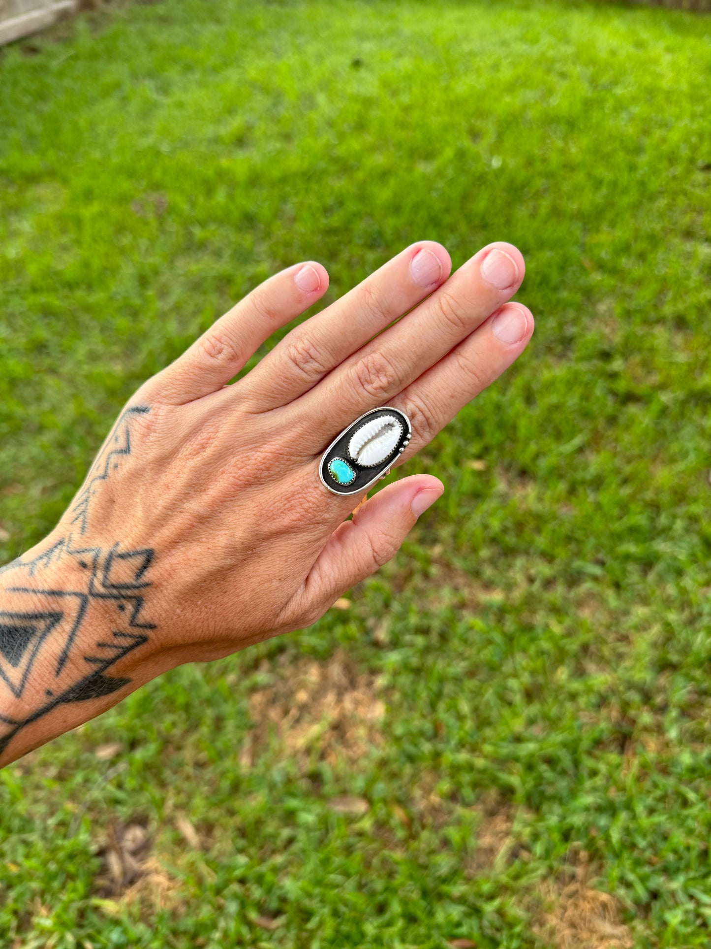 Cowrie Shell and Turquoise Ring Size 7
